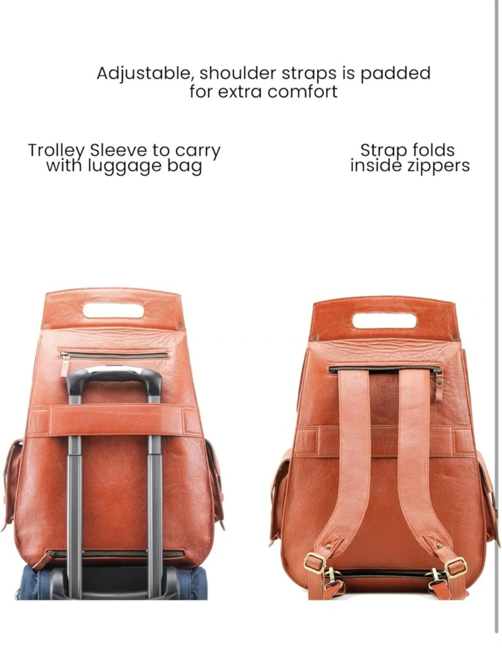 Handmade World Leather Tan Leather Backpack with Front Pocket